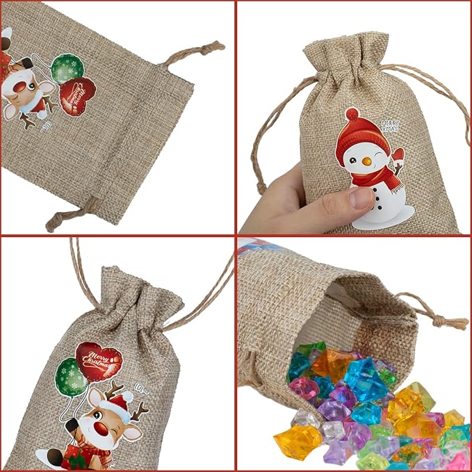 ARTLYMERS 24 Pack Christmas Jute Burlap Bags, Christmas Drawstring Gift Bags - Image 4