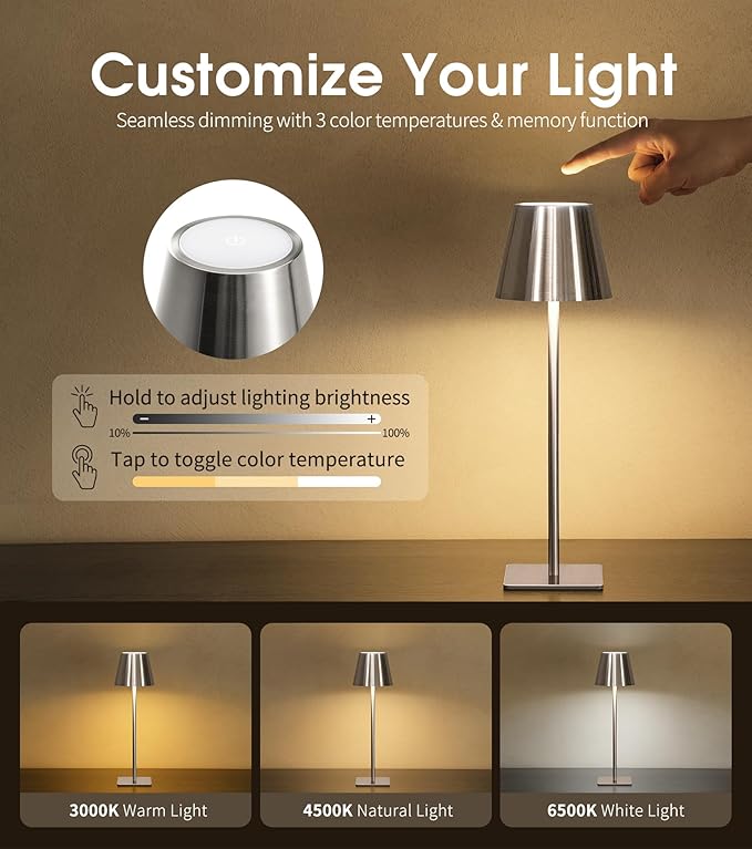 UME 3 Pack Cordless Table Lamp, Battery Operated Lamp - Image 3