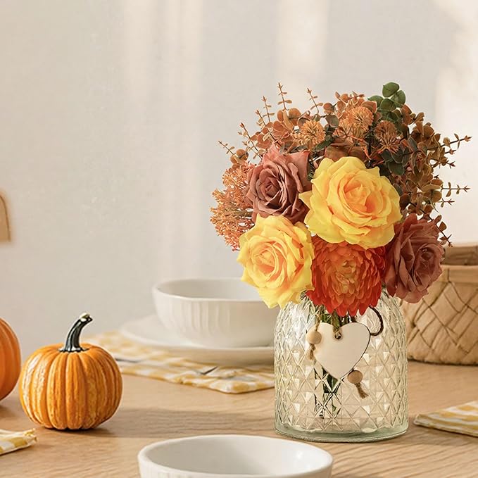 Artificial Fall Flowers in Vase, Faux Plant Floral Centerpiece - Image 6