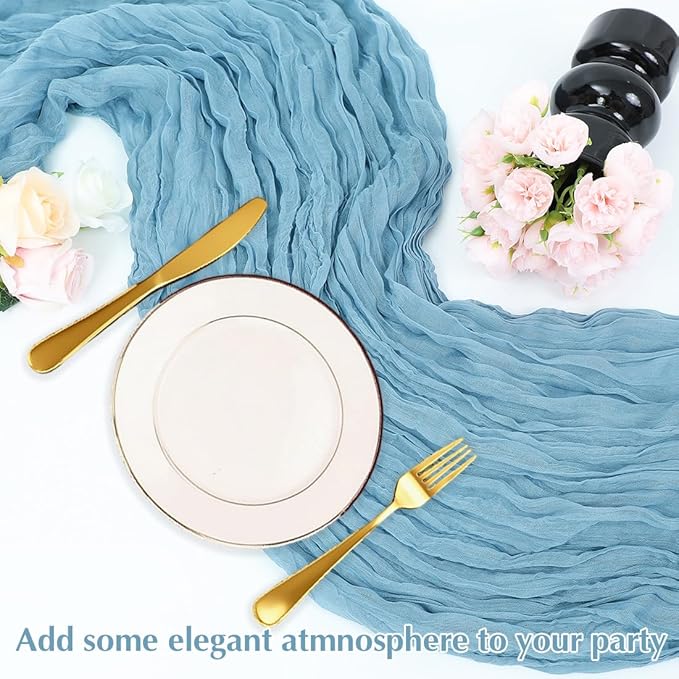 Baby Blue Cheesecloth Table Runner -21*120Inch Long Boho Wedding Table Decor - Image 5
