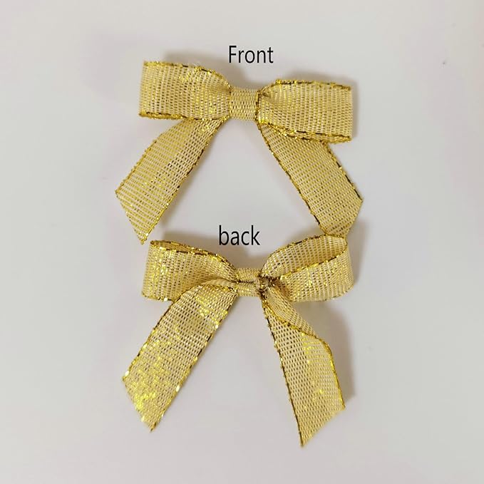 50pcs/pak 1-1/2" Mini Metallic Gold Ribbon Bows Without Twist Ties - Image 5