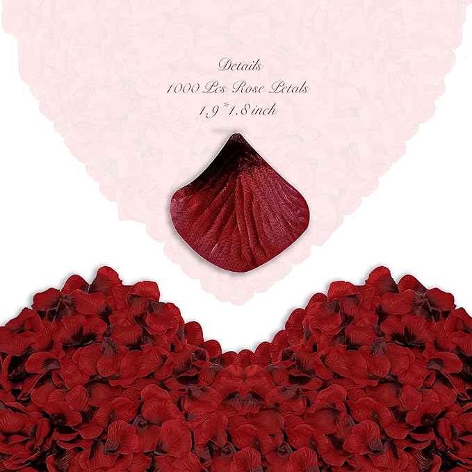 1000 Pieces Rose Petals, Artificial Silk Rose Petals, Dark Red Dot Black - Image 2