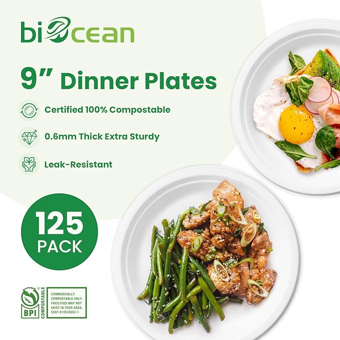 9 Inch Compostable Plates White - Image 2