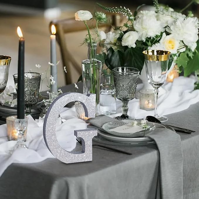 TONIFUL 8 Inch Silver Glitter Letter G Table Centerpiece A-Z Silver Birthday - Image 6