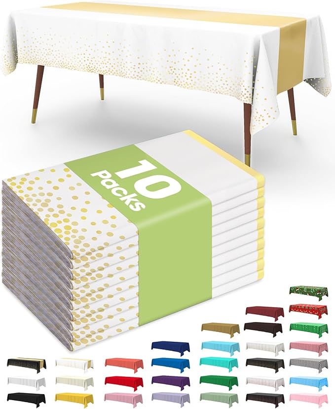 Pureegg Plastic Table Cloth Disposable 10 Pack, 54 x 108 Inch, Table Runner by Pureegg