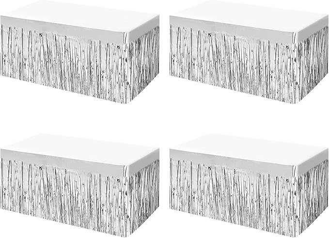 4 Pack Metallic Foil Fringe Tinsel Table Skirts, 29x108 Inch Party Disposable by Aimto