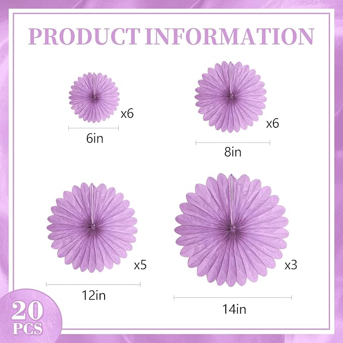 20 Pcs Light Purple Hanging Paper Fan, Hanging Honeycomb Round Paper Fans - Image 2