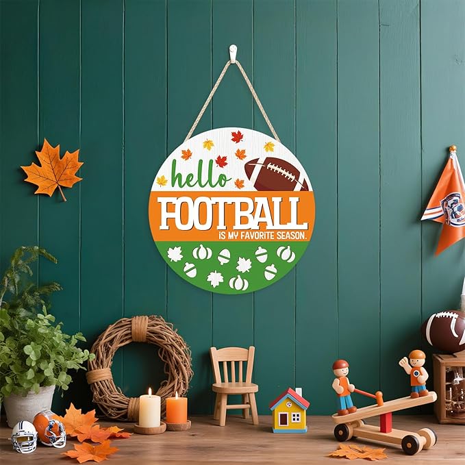 CHDITB Hello Football is My Favorite Season Front Door Sign Wreath, Wooden 3D - Image 6