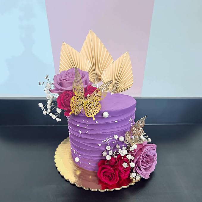 Gyufise 6Pcs Paper Palm Fan Cake Toppers Palm Leaf Fan Cake Topper Palm Spear - Image 4