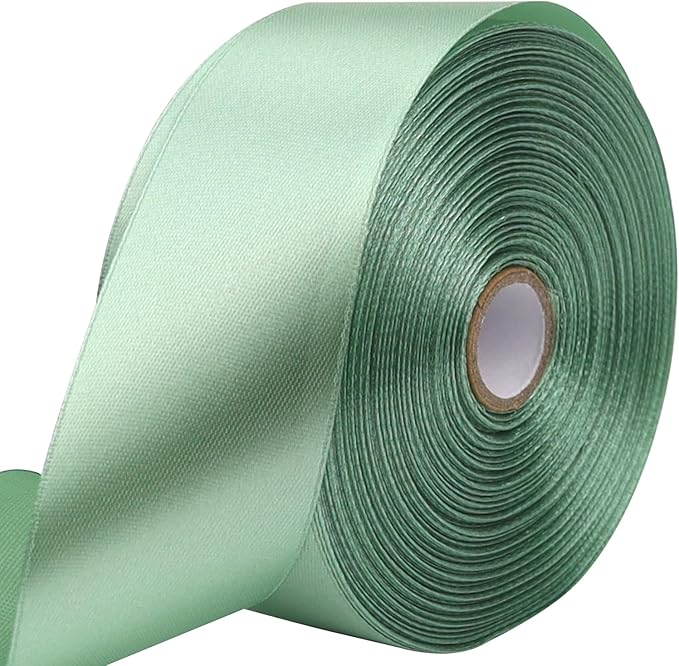 Sage Green Solid Satin Ribbon 1-1/2 Inch 50 Yards Solid Polyester Fabric Ribbon by Riunbb