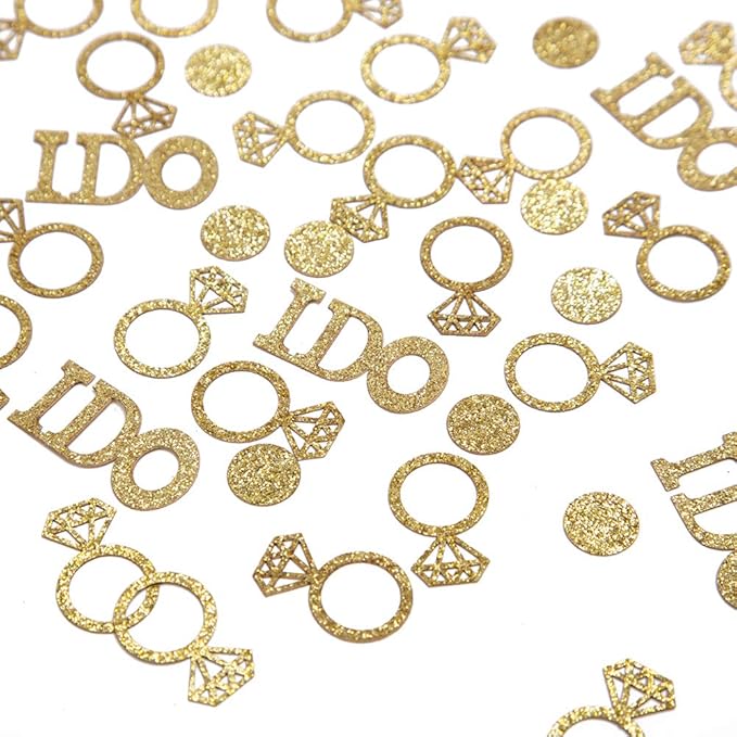 Gold Wedding Table Confetti, Glitter Paper Diamond Ring Confetti, I Do by Vofrise