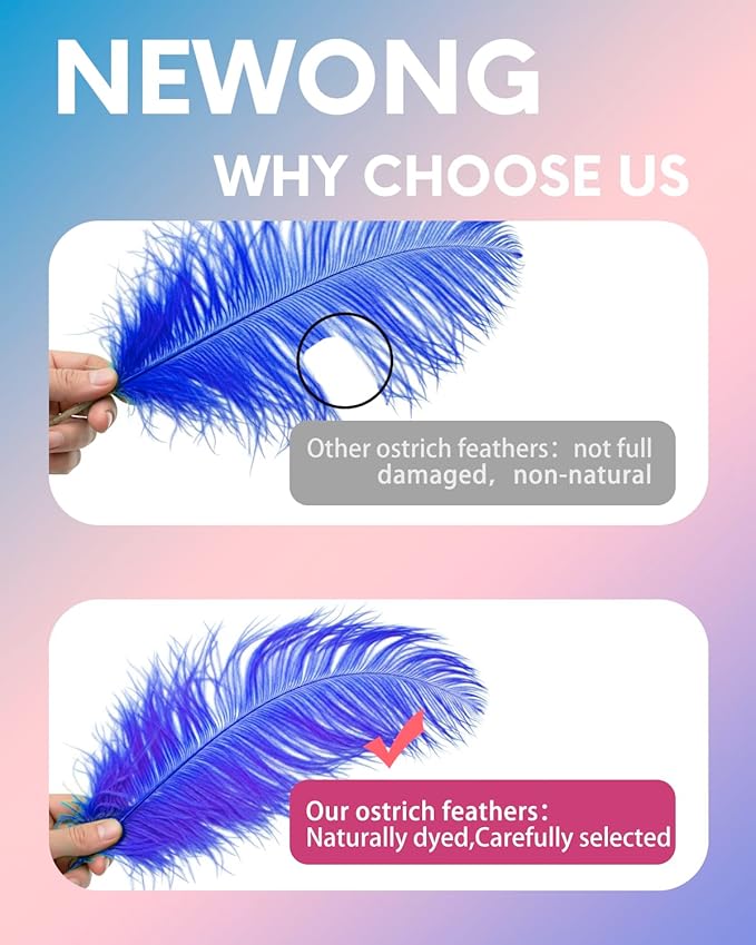 NEWONG 30pcs Royal Blue Ostrich Feathers Natural Bulk 8-10in（20-25cm） Vase - Image 5