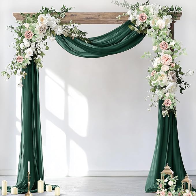Socomi Wedding Arch Draping Fabric 3 Panels 29" x 19Ft Emerald Green Sheer by Socomi