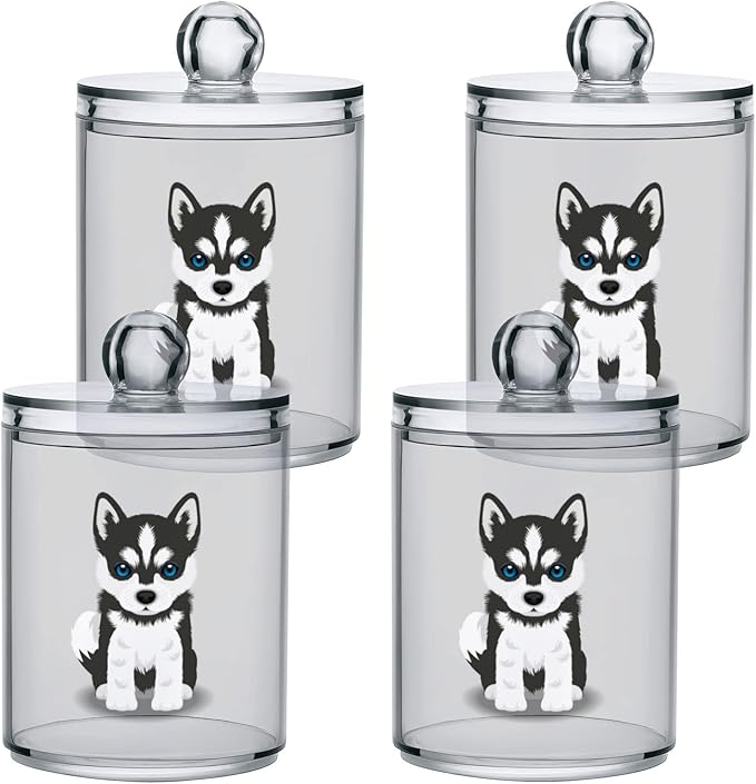 2 Pack Qtip Dispenser Apothecary Jars Dog Bathroom Organizer, Siberian Husky - Image 2