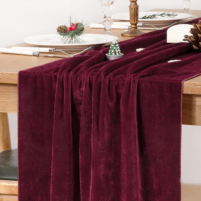 MLMC Burgundy Velvet Table Runner 10ft Elegant Luxury Wine Red Velvet Fall by MLMC