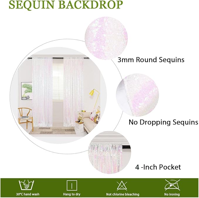 ShinyBeauty 4x10ft White Sequin Photography Backdrop | 4 Panels Glitter Sparkly - Image 4