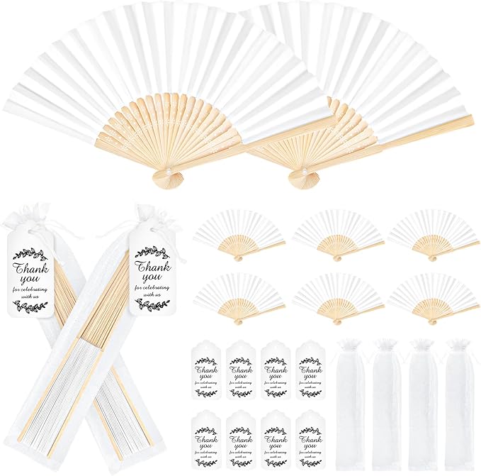 50Set Wedding Hand Fans Party Favors White Paper Folding Handheld Fans Bulk by wxfdac