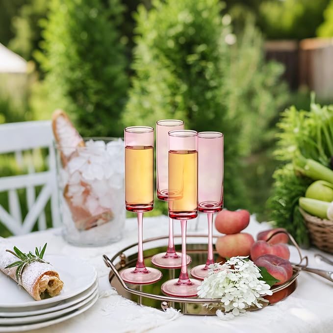 24 Pieces Pink Champagne Flutes 6 OZ Straight Sided Wine Glasses Champagne Long - Image 4