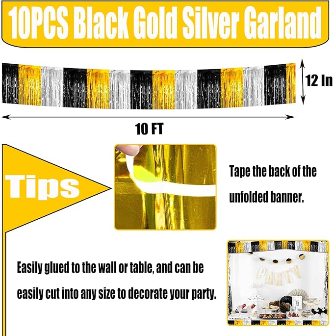 10 Pack 10 Feet Foil Fringe Garland Metallic Tinsel Streamers Banner Wall - Image 2