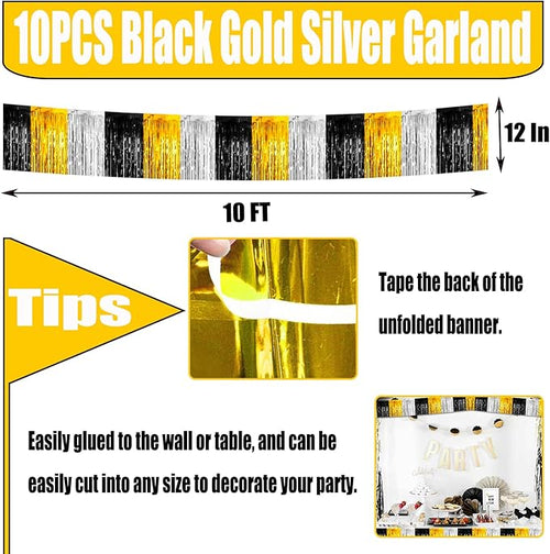 10 Pack 10 Feet Foil Fringe Garland Metallic Tinsel Streamers Banner Wall - Image 2