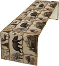 Rustic Cabin Table Runner, Retro Moose Cone Deer Bear Farmhouse Lodge Table by ShiTingYu