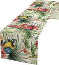 Parrot Table Runner, Tropical Palm Leaf Colorful Macaw Bird Watercolor Print by Kurtect