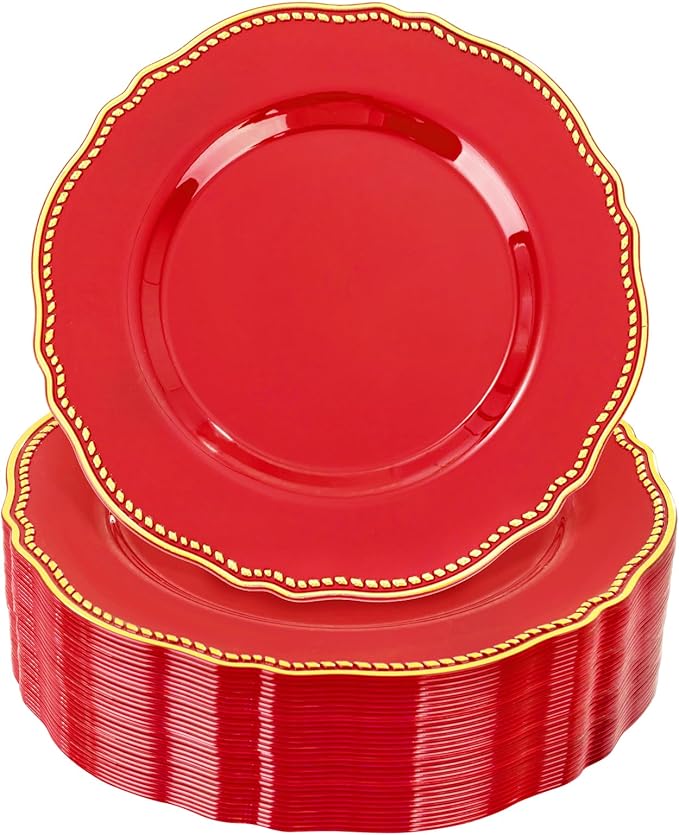Hioasis 60pcs Red Plastic Plates by Hioasis