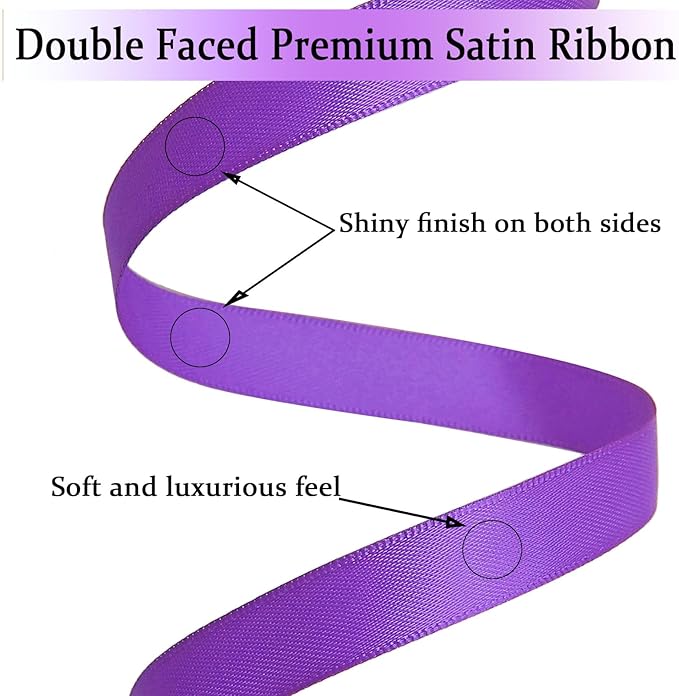 Purple Satin Ribbon Double Faced Satin 1/2 inch x 55 Yards Polyester Ribbon - Image 3