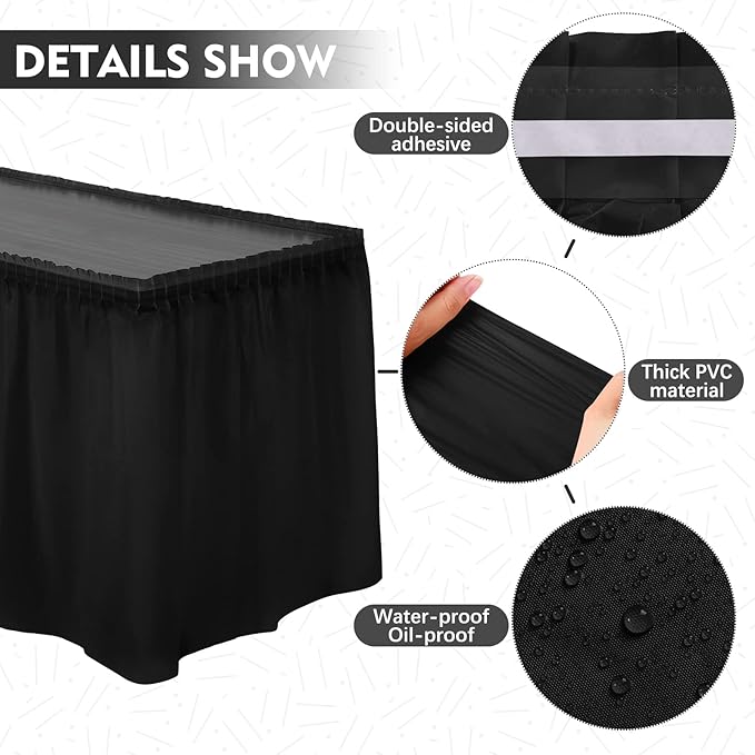 TURSTIN 2 Pieces Black Plastic Table Skirts 14 x 29 Feet - Image 3