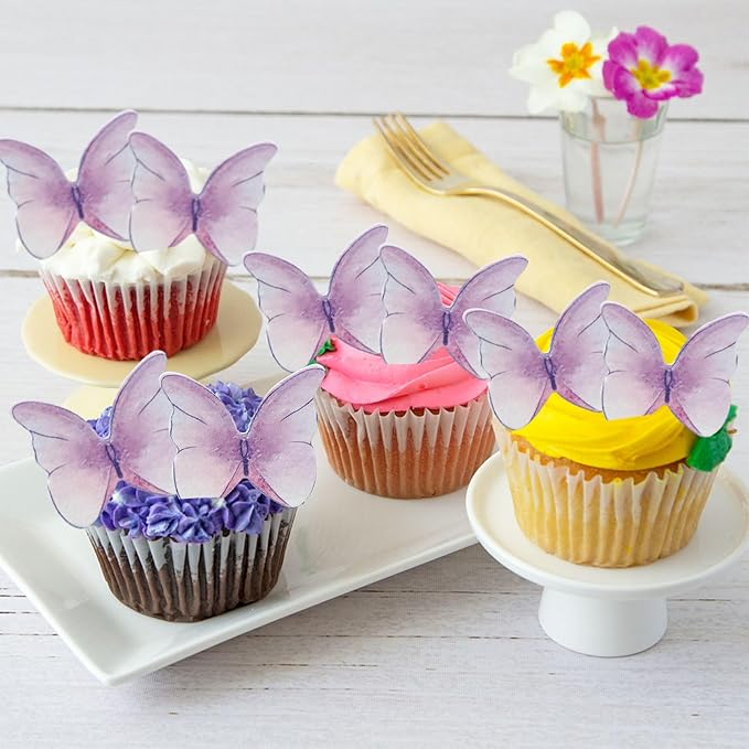 Ephlyn 48Pcs Edible Butterfly Cupcake Toppers Cute 3D Butterfly Cake Picks - Image 7