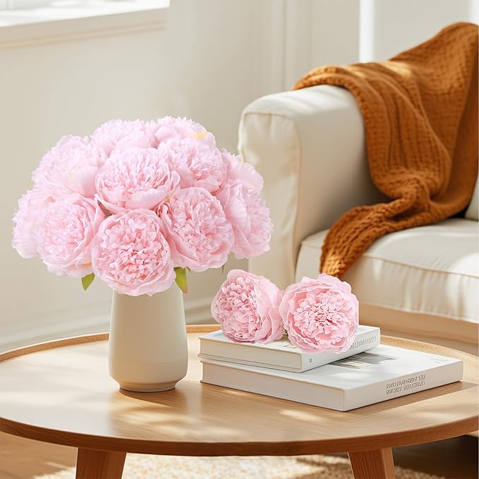 U'Artlines 20 Heads Artificial Peony Silk Flower Leaf Home Office Wedding Party - Image 2