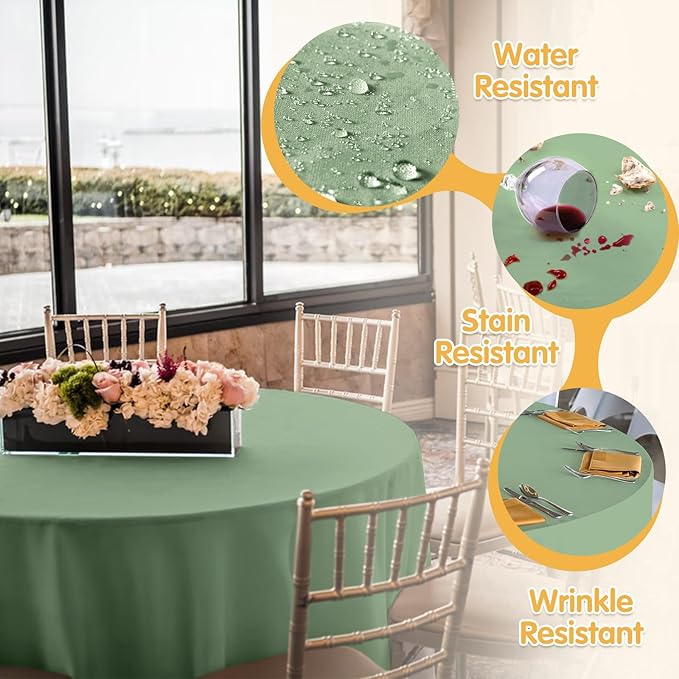 BRILLMAX 4 Pack Sage Green Round Tablecloths 108 Inch - Image 3