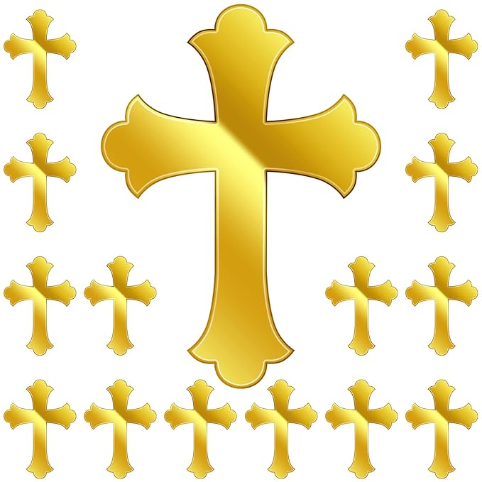Blulu 16 Pieces Baptism Cake Toppers Crossing Cupcake Toppers Gold Mirror by Blulu