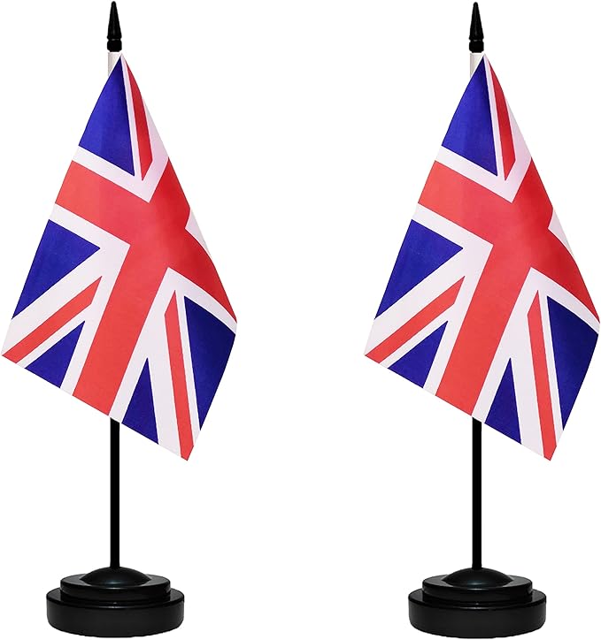 UK British Deluxe Desk Flag Set Small Mini United Kingdom Miniature Table by tibijoy