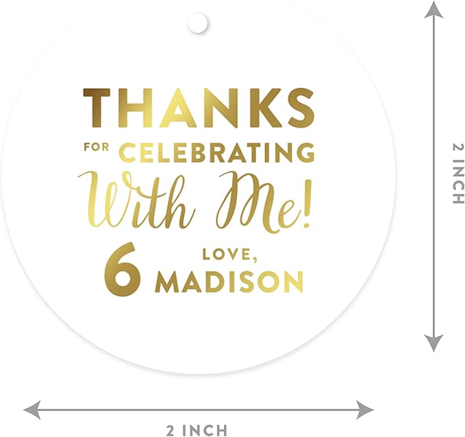 Andaz Press Personalized Round Circle Birthday Gift Tags, Metallic Gold Ink - Image 3