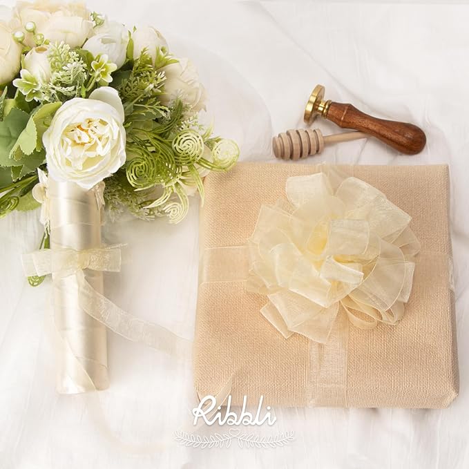 Ribbli Cream Organza Ribbon, 1/2 Inches x Continuous 50 Yard, Cream Sheer Ribbon - Image 3