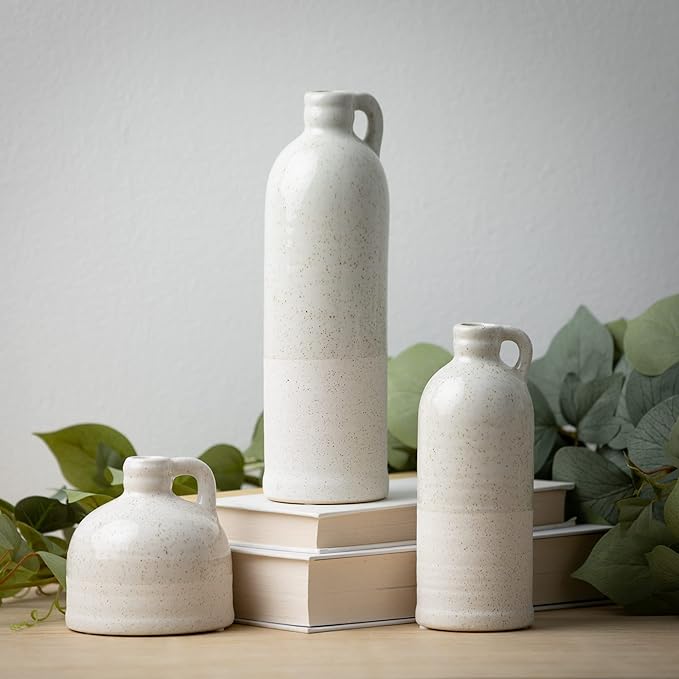 Sullivans Modern Farmhouse Distressed Two-Toned White Small Ceramic Jug Set of - Image 6