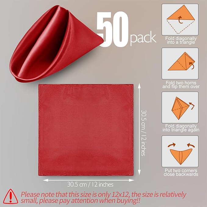 Manyshofu 50 Pieces Red Satin Napkins - Image 2