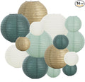 BEISHIDA 16 Pcs Sage Green Gold Paper Lanterns, Hanging Decorative Chinese by Beishida