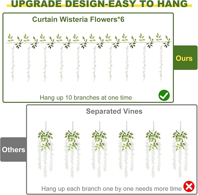 Wisteria Artificial Flowers Garland，10Pcs Total 60ft Silk Fake White Wisteria - Image 2