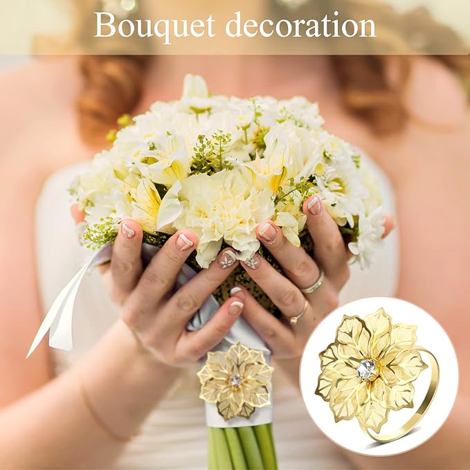 Hotop 12 Pcs Hollow Out Flower Napkin Rings Fall Napkin Ring Holder Metal - Image 3