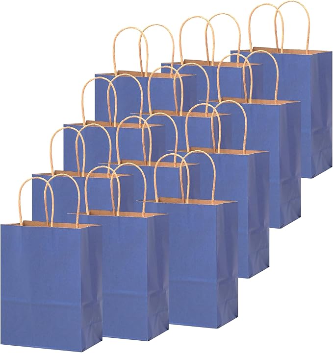 qiqee 50-Packs Kraft Deep Blue Paper Gift Bags - Image 2