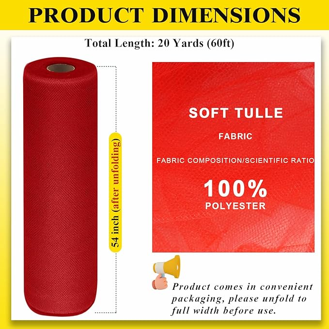 54" by 20 Yards Red Tulle Fabric Rolls - Image 3