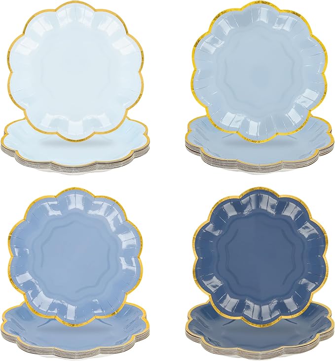 Dusty Blue Party Plates Gradient Blue Dessert Paper Plate 7inch Gold Foil - Image 8