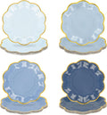 Dusty Blue Party Plates Gradient Blue Dessert Paper Plates 7inch Gold Foil by AimFun