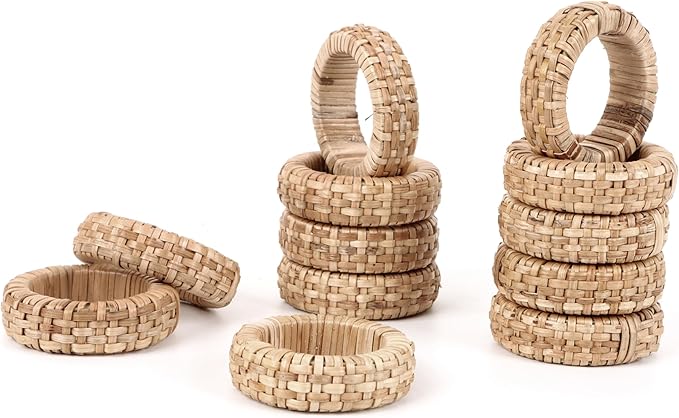 Handcrafted Napkin Ring Set of 12, Unique Cane & Plastic Design, Elegant - Image 6