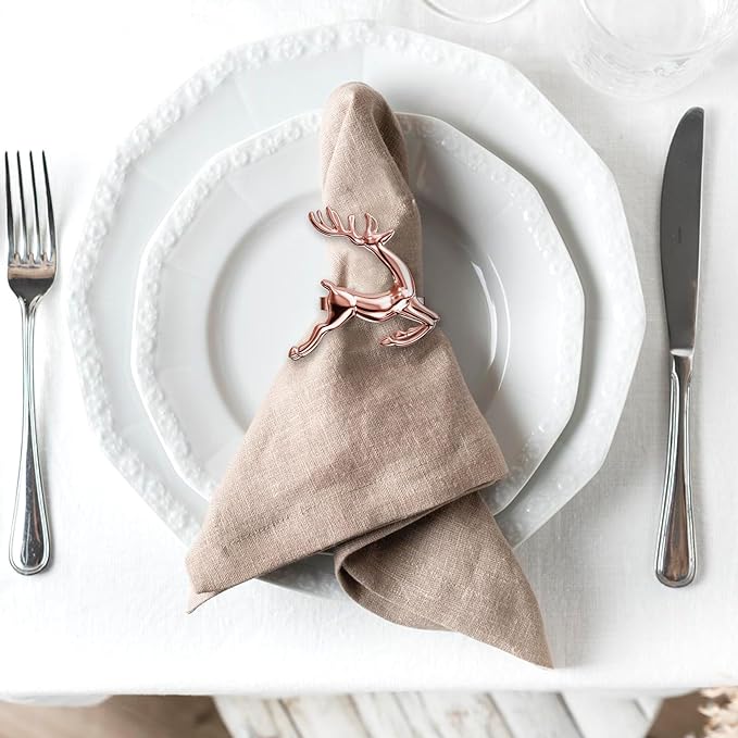 ZeeDix Set of 6 Rose Gold Elk Chic Napkin Rings - Image 4
