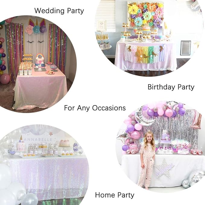 QueenDream Iridescent White Sequin Tablecloth 60 x102 Inch Mermaid Rectangle - Image 6