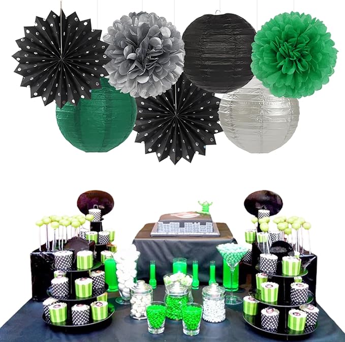 Black Green Silver Football Party-Decorations - Image 5