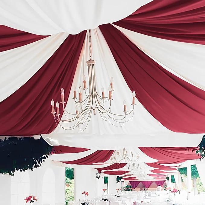 6 Panels Burgundy Ceiling Drapes - Image 5